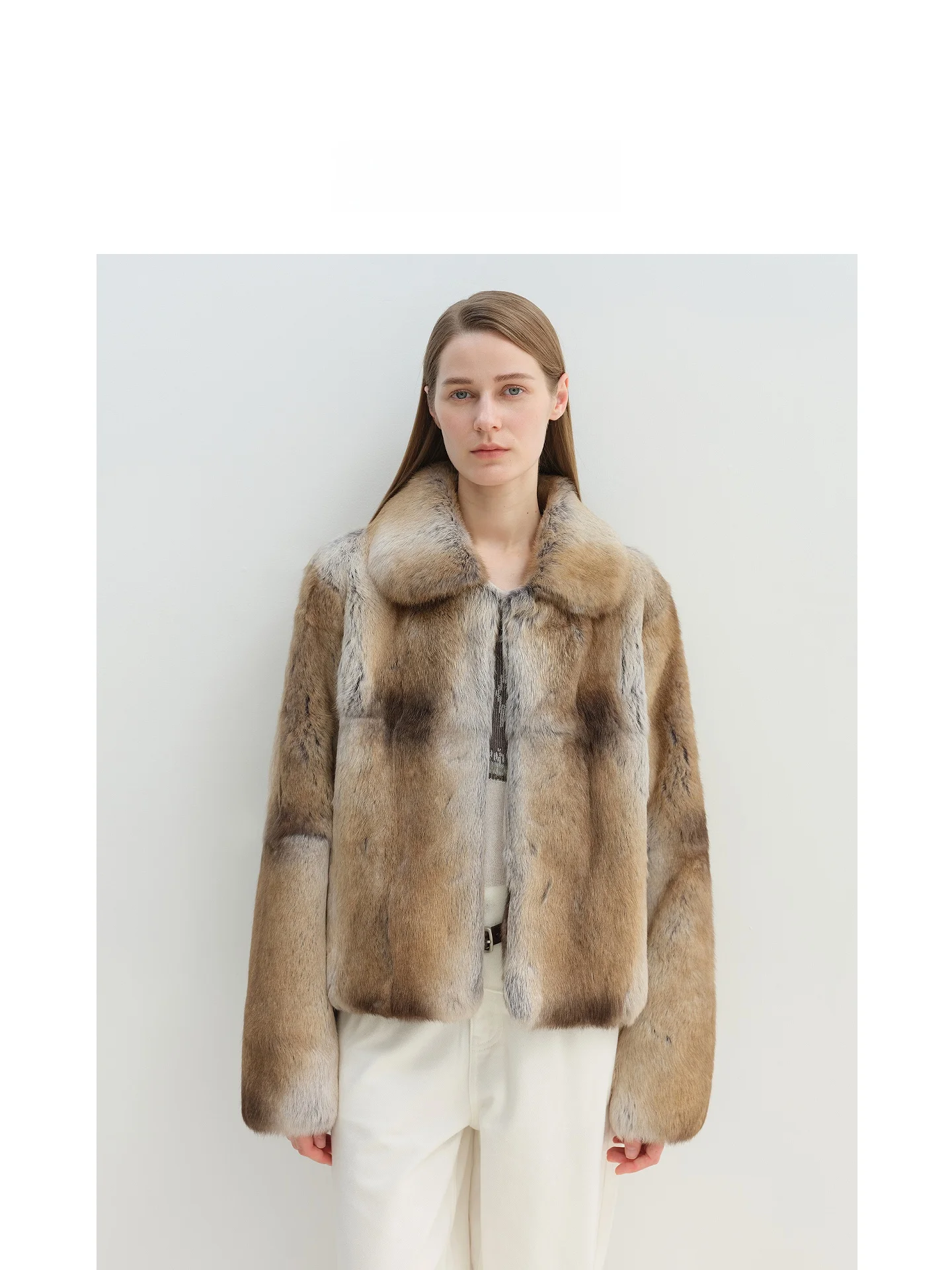 

LeTrans Caramel a Faionable Doll Collar adient Two-tone Rabbit Fur ort Jaet Korean Sle Warmth Young Women's Coat
