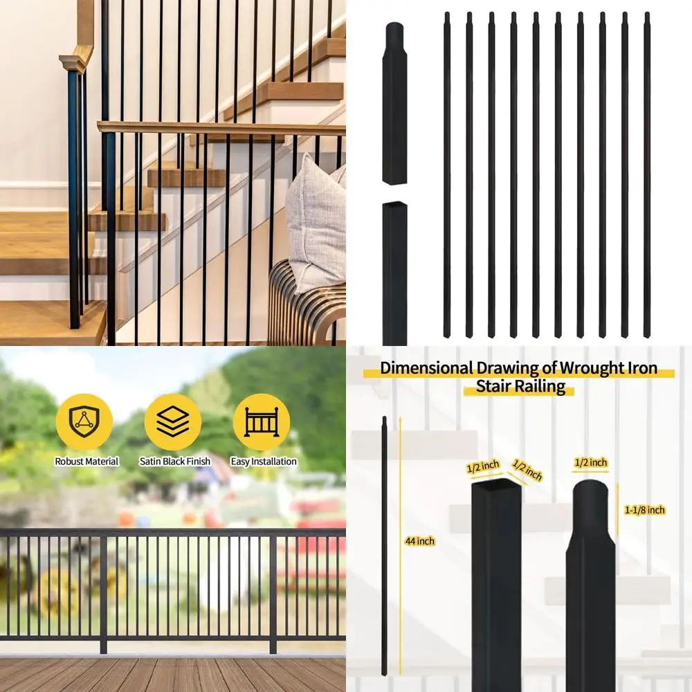 

Set of 30 Matte Black Hollow Square Metal Balusters for Stairs and Decks, 1/2 x 44 Decorative Railing Spindles