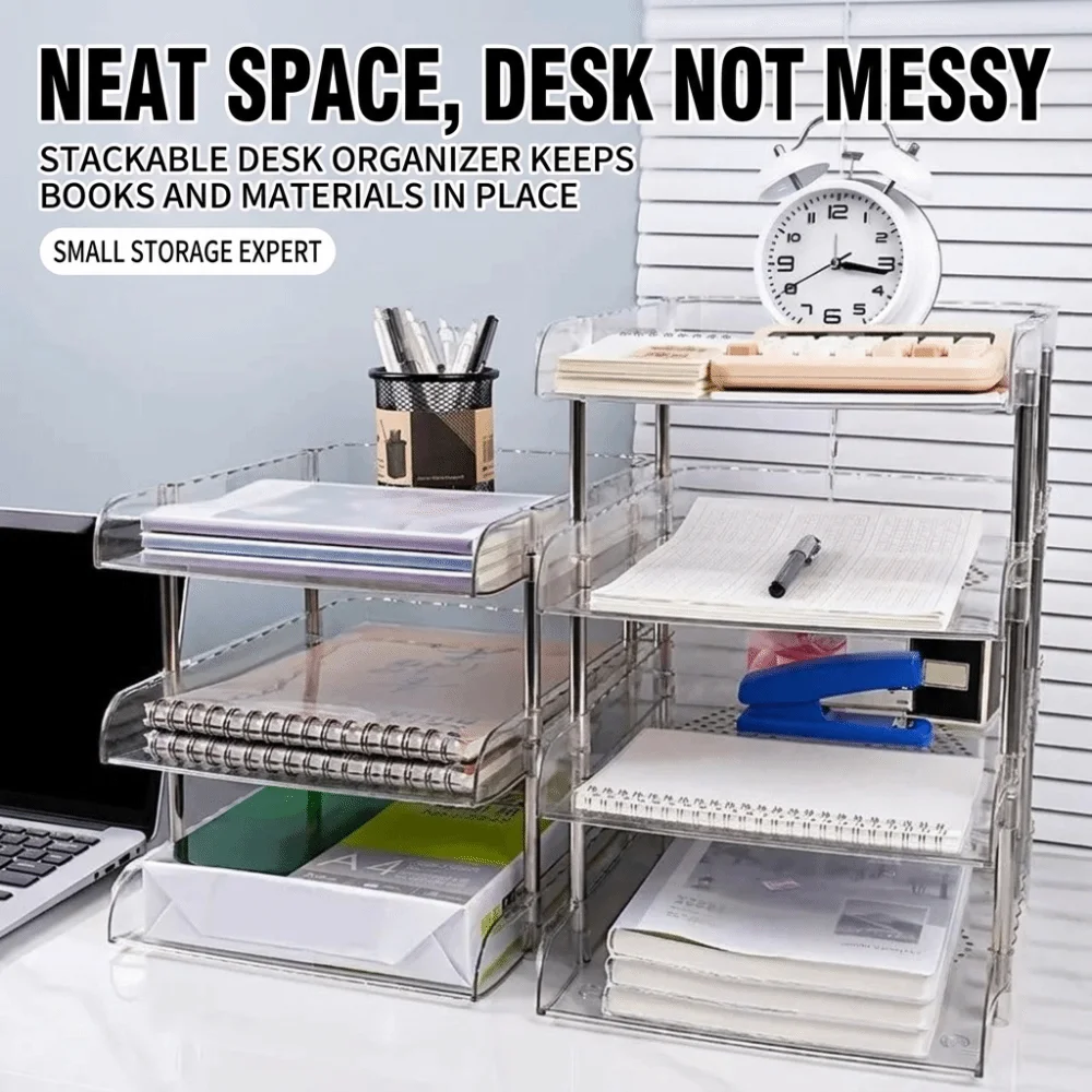 Modular Transparent Desktop File Organizer Large Capacity Multi-Layer Document Tray Space-saving Durable Storage Rack Home