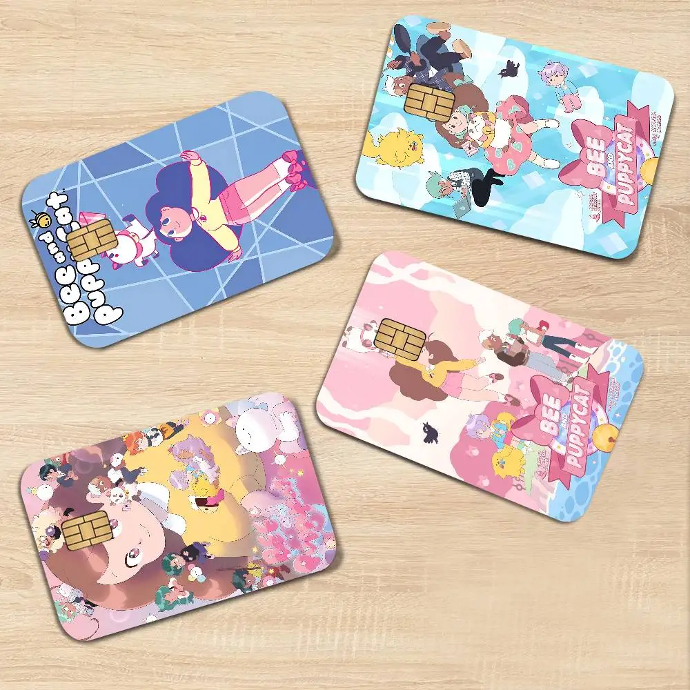 Cartoon Bee And P-Puppycat 2024 Anime Cartoon Skin Stickers Film Tape Case for Big Credit Debit Card Front Side