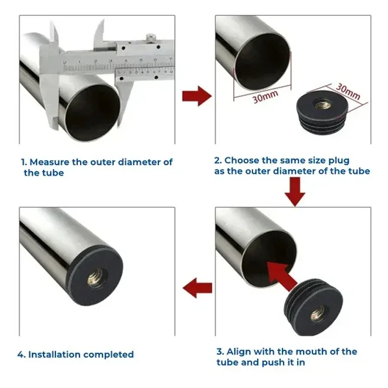 M8 Square Pipe Plugs with Adjustable Nut Hole Blanking End Inserts Caps Pipe Cover Furniture Leg Feet Tube Plug