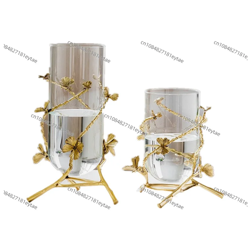 

Light Luxury Metal Glass Vase for Living Room TV Cabinet Flower Arrangement Table Decor Wedding