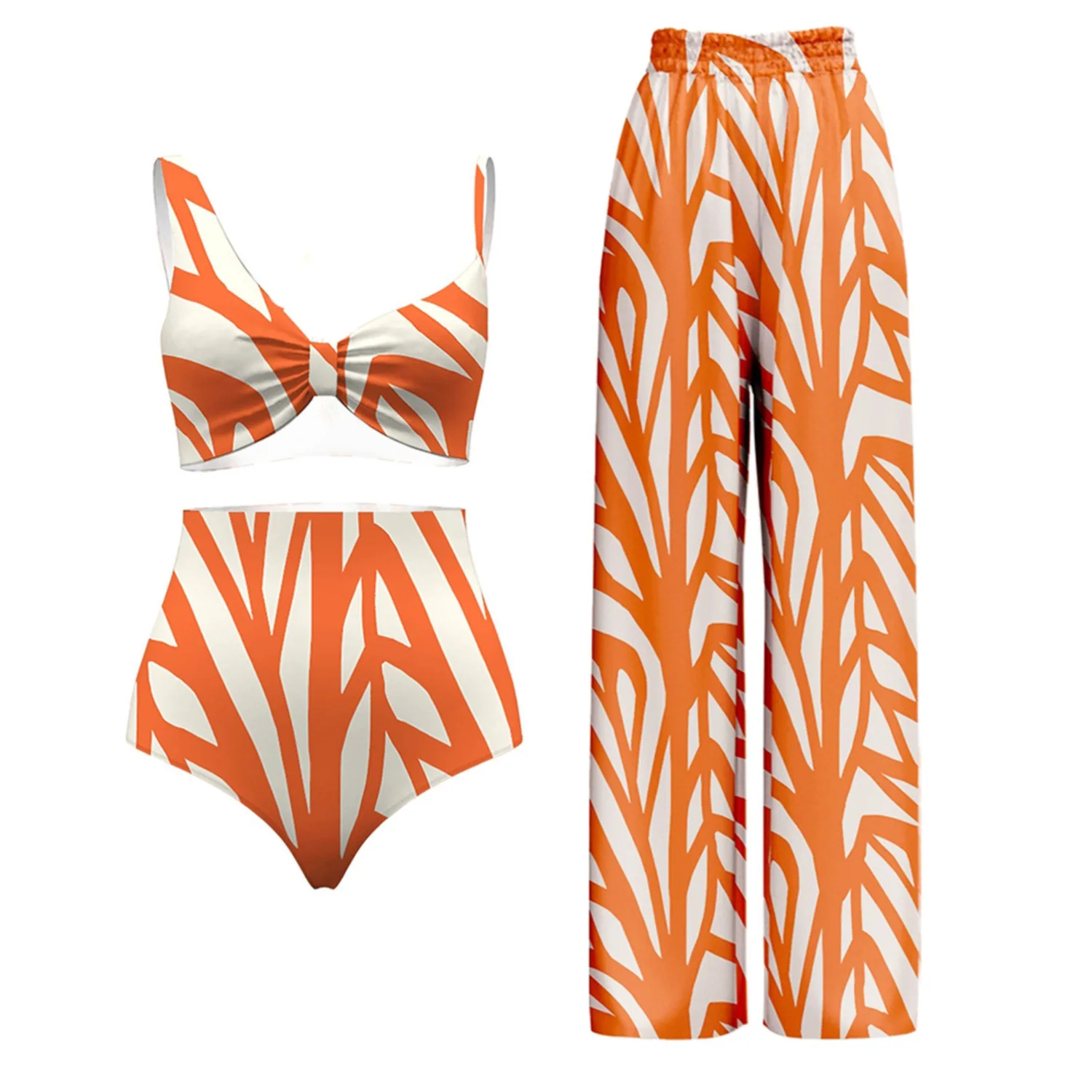 Women Swimsuits Orange Abstract Art Style Printed Bikini with Different Designs