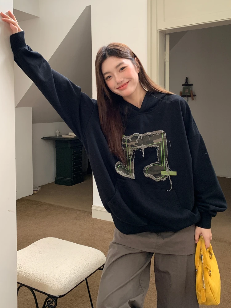 

Толстовка-худи Khian Soon осенне-зимняя утепленная камуфляжная с вышивкой, свободного кроя, в уличном стиле, с длинными рукавами, хлопок/полиэстер