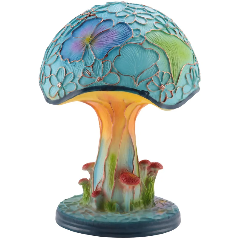 HGHO Kreative Buntglas Pilz Tischlampe Vintage Tier Pflanze Serie Geformt Harz Schlafzimmer Dekor Haushalt