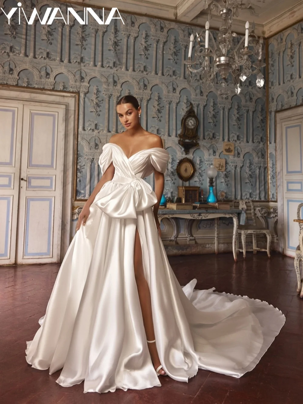 Vintage Satin Floor-length Wedding Dress Pleated Off Shoulder Bridal Gown New Customized Dreamy A-line Dresses For Bride