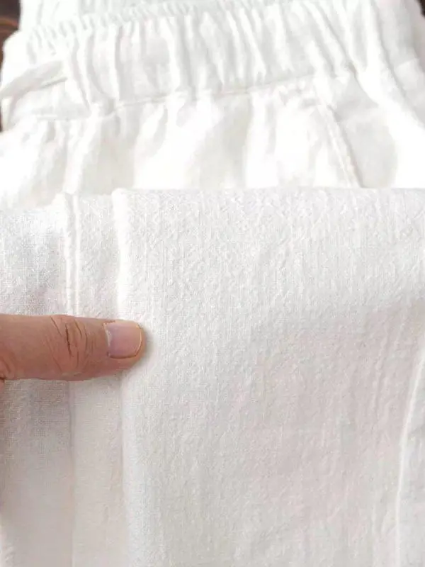 

Мужские повседневные брюки из хлопка и льна, белые, прямого кроя, укороченные, из ледяного шелка, весенние, модные, молодежные, легкие, на все сезоны