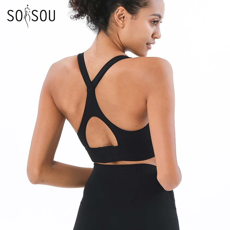 SOISOU Nylon Training Women Top Bra Underwear Gym Yoga Fitness Women\'s Bra Buckle Shockproof Strong Holding Sports Bra 5 Colors