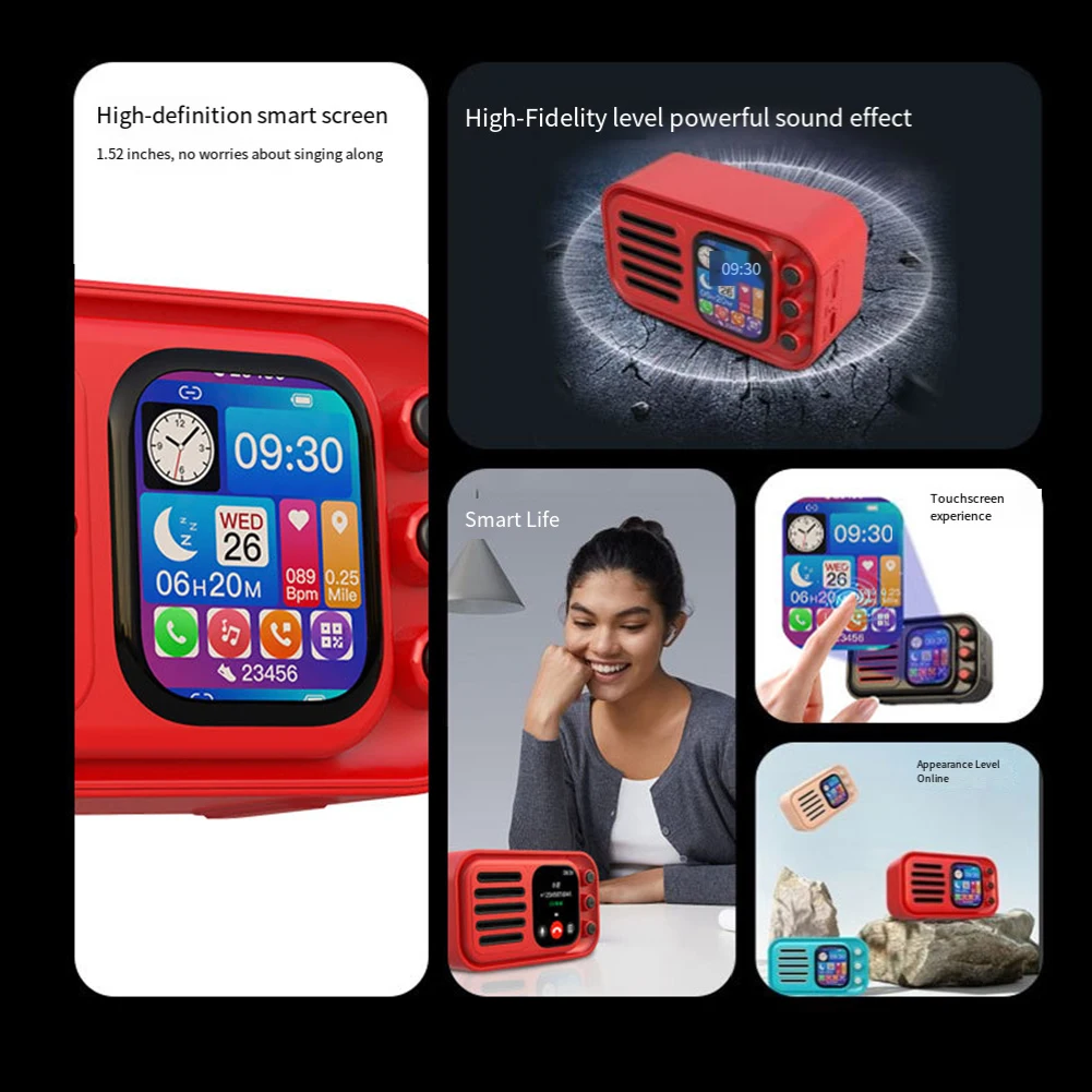 مكبر صوت لاسلكي صغير محمول متعدد الوظائف شاشة غنائية تعمل باللمس مع راديو FM وملحقات مكبر الصوت على مدار الساعة #4