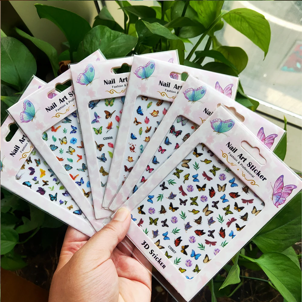 Синяя/фиолетовая бабочка для дизайна ногтей Srickers 8*10 см 3D Бабочка для дизайна ногтей 8*10 см самоклеящаяся Бабочка для маникюра