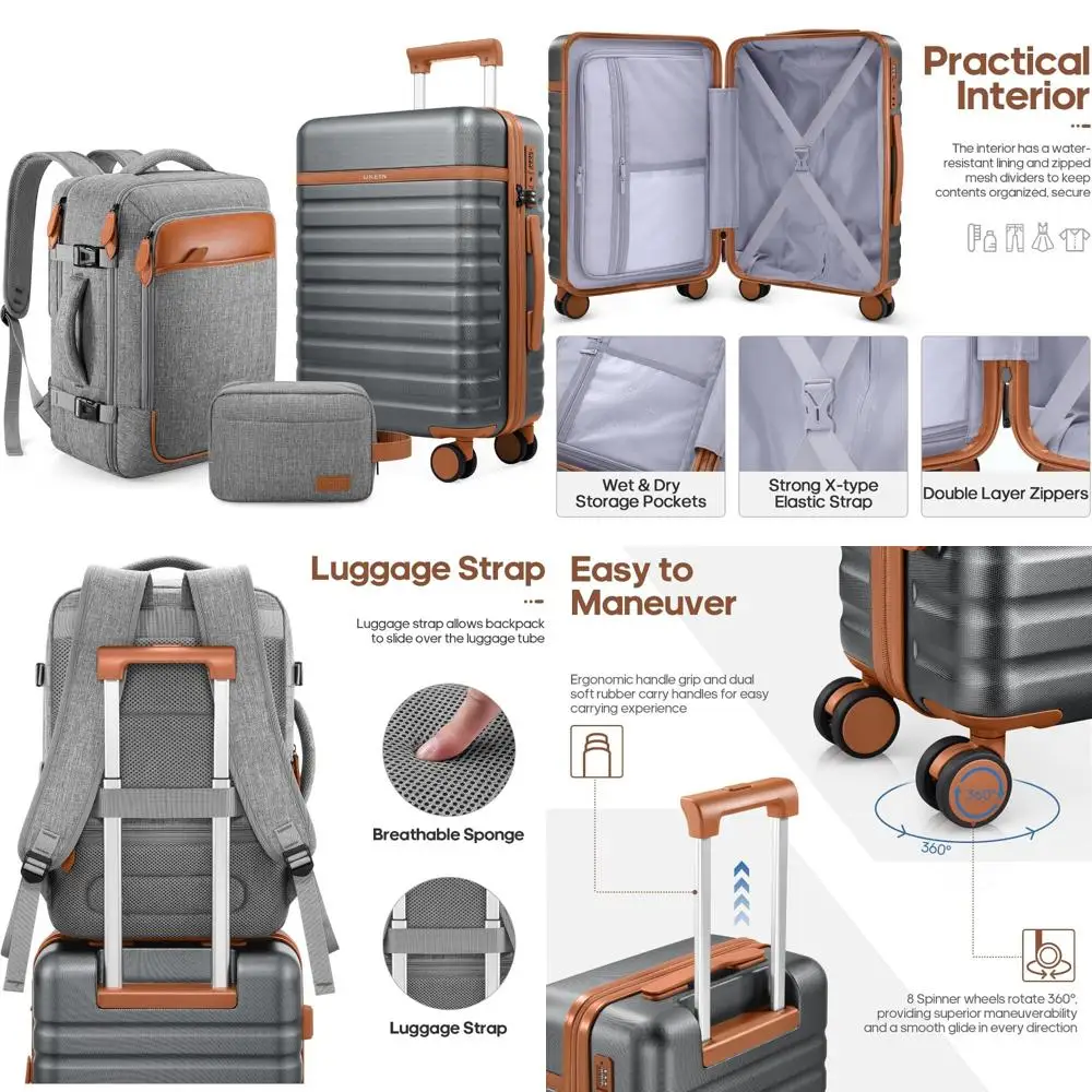 Juego de equipaje giratorio rígido de 3 piezas, 20 carteras con cerradura TSA, maleta de viaje duradera para uso diario