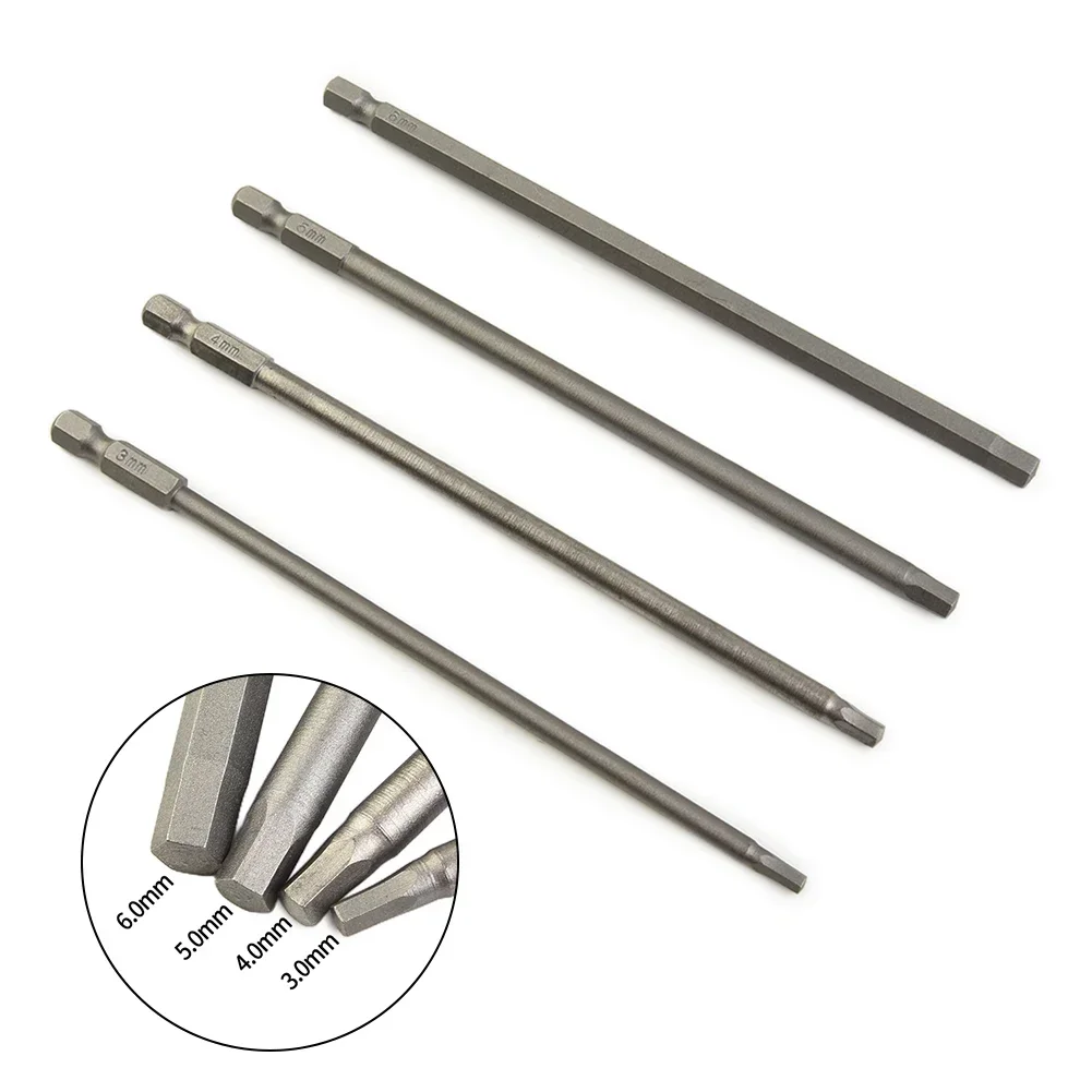 Sechskant-Schraubendreher-Bits, 4 Stück, Magnetkopf-Schraubendreher-Bits, hohe Qualität, 150 mm langer Schaft für 1/4 Sechskantantrieb (3/4/5/6 mm)
