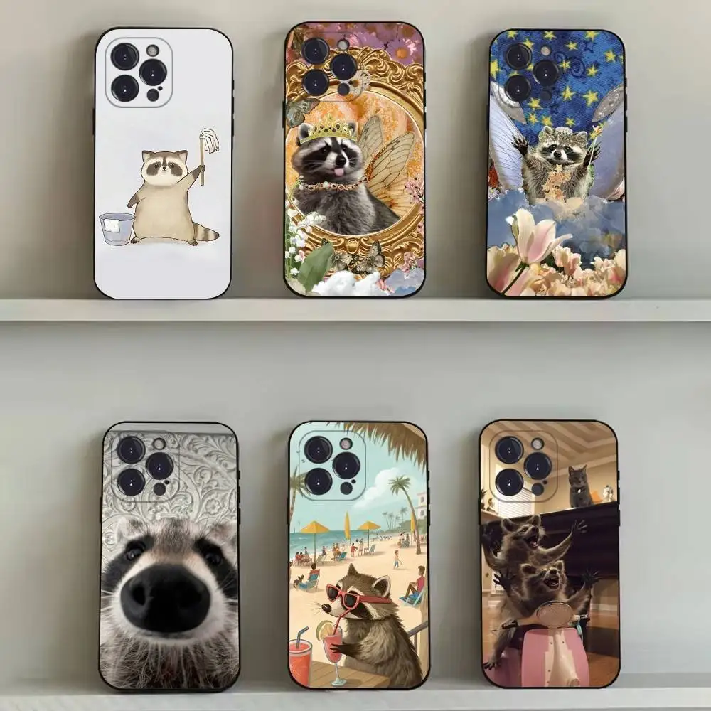 

Funny Cute Raccoon Phone Case For iPhone 16,15,14,13,12,11,Pro,Max,Plus,X,XS,SE4,E,Mini,Soft Black Case