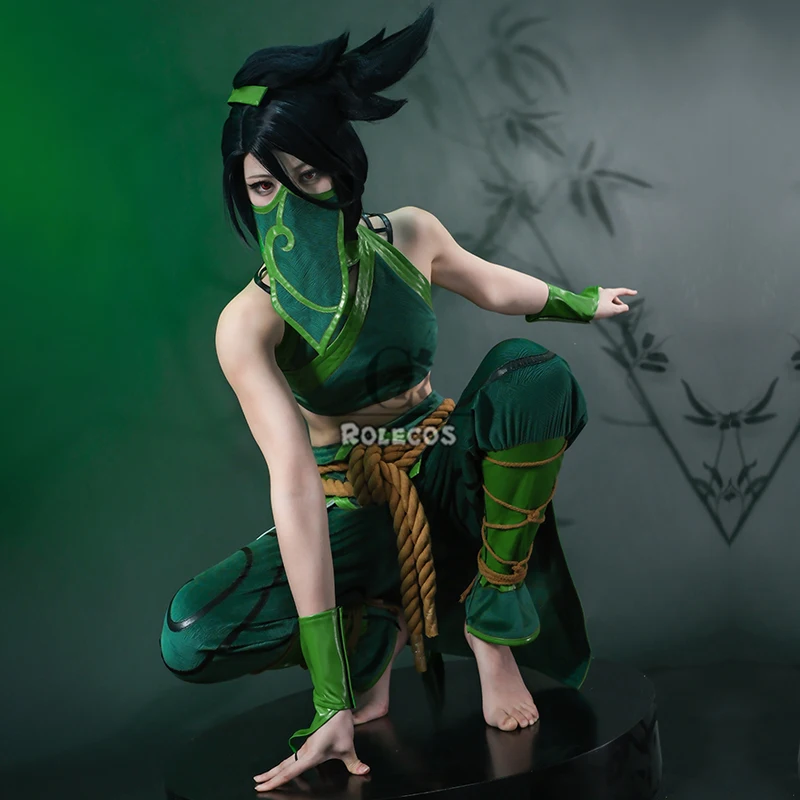 ROLECOS Game LOL Akali New Skin Cosplay Costume Akali Cosplay Costume Halloween Party Women Green Uniform Suit Outfit Fullset