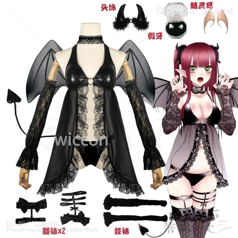 Anime My Dress Cosplay Up Darling Kitagawa Marin Costume Full Set Cosplay Bikini Sexy Lolita Succubus Double Ponytail Wig Set