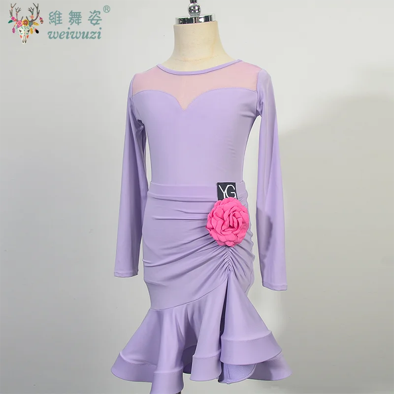 Children Latin Dance Dress Girls Mordern Dance Ballroom Dresses Salsa Tango Skirt Practice Competition Stage Performance Costume