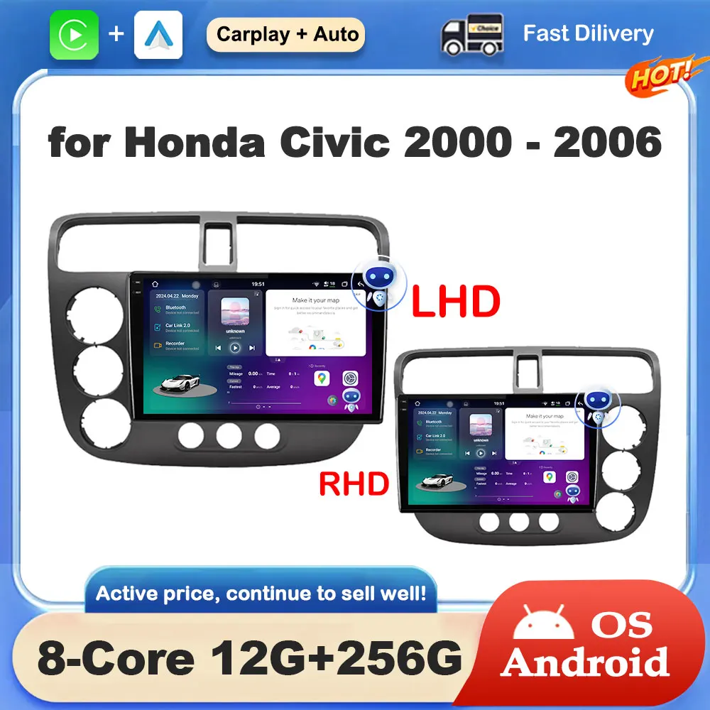 

LHD RHD for Honda Civic 2000 - 2006 Android System GPS Navigation 9 '' Car Video Multimedia Radio Player 4G Bluetooth Head Unit