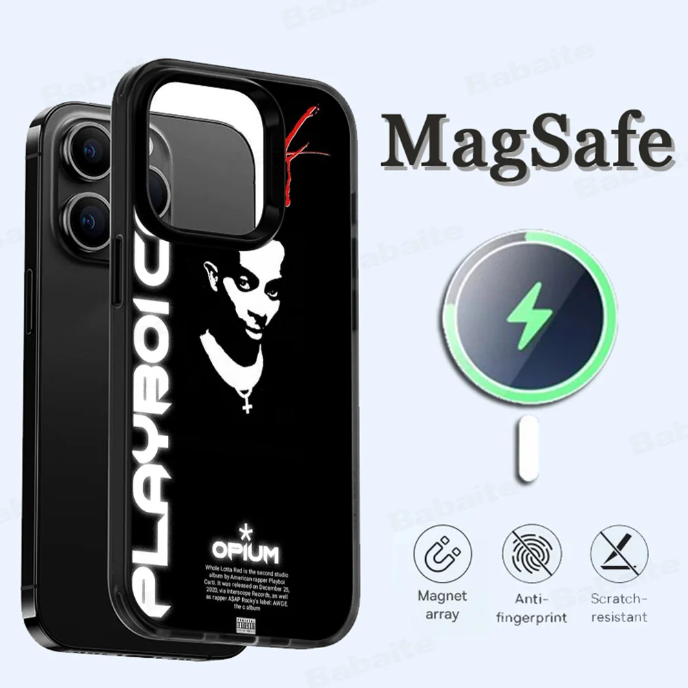 O-Opium Rapper Playboi Carti Phone Case Magnetic Case For IPhone 16 14 13 12 15 Pro Max Plus For Magsafe Wireless Charge Cover