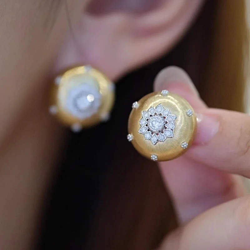 Gold / Silver Color Handmade Brushed Earrings for Women Men Engagement Party Cubic Zirconia Earring Female Male Jewelry Gift