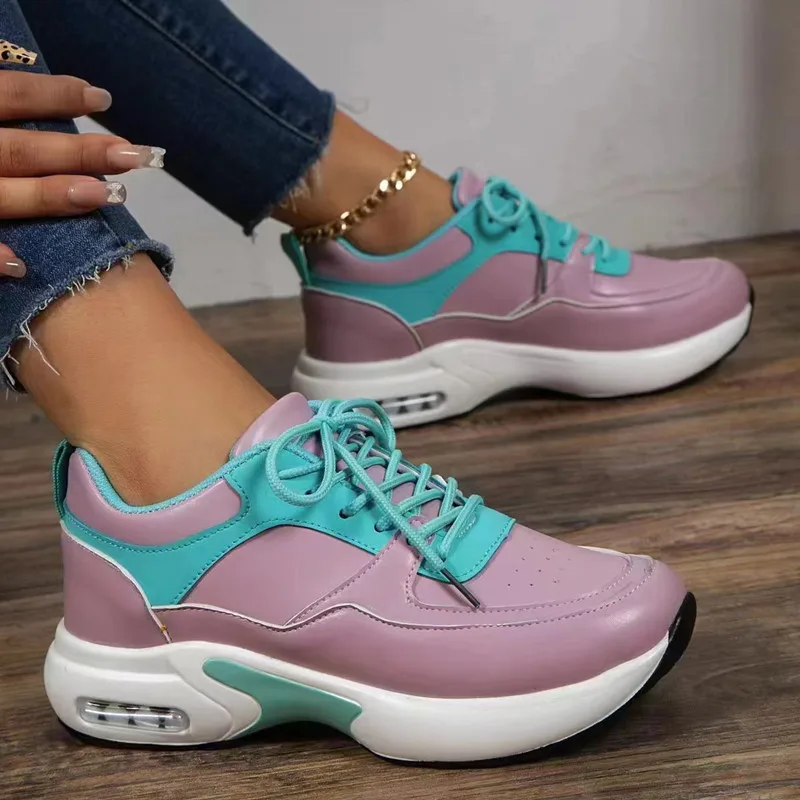 Zapatillas de deporte gruesas a la moda para mujer, zapatos deportivos con plataforma de otoño 2023, zapatos vulcanizados con cordones y parte inferior gruesa de talla grande