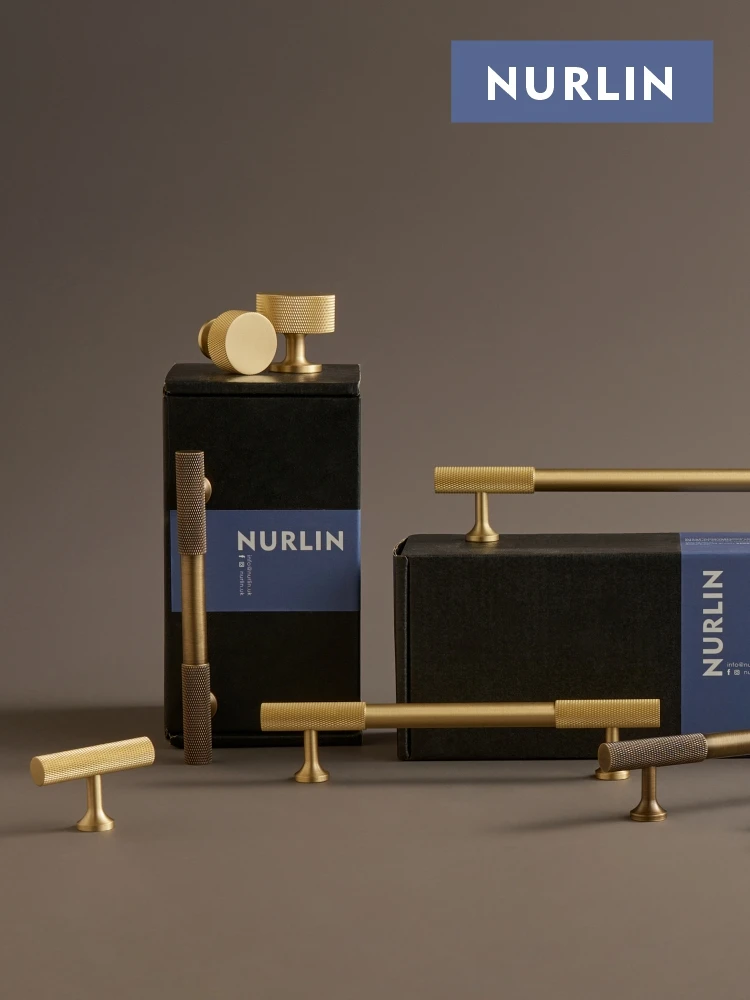 Nurlin Solid Brass Classic Luxury Kitchen Knurled Pattern Knobs Drawer Handle Door Pull Retro Distressed Matte Gold Many Size