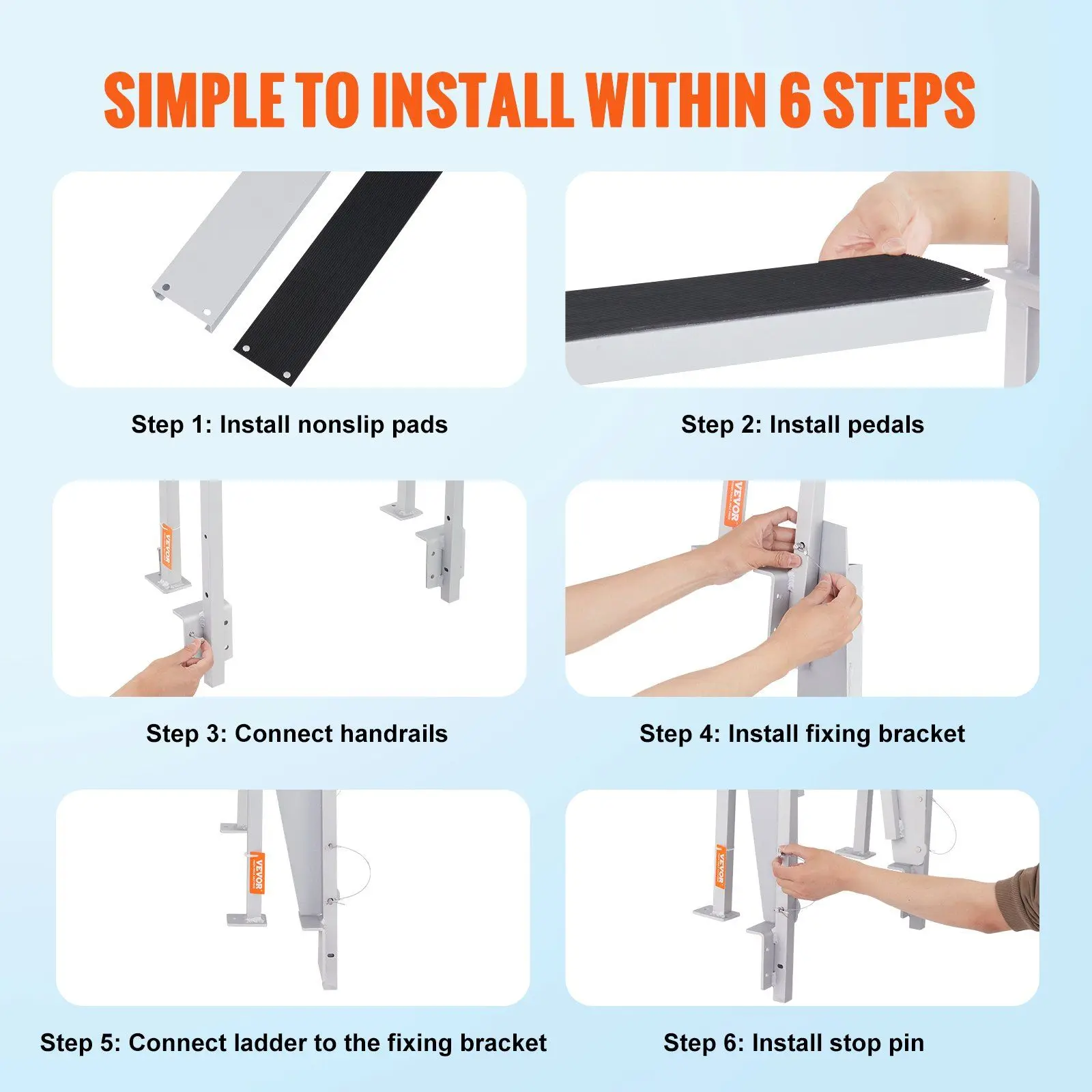 Dock Ladder Flip Up 5 Steps, 350lbs Load Capacity, Aluminum Pontoon Boat Ladder with 4" Wide Step & Nonslip Rubber Mat