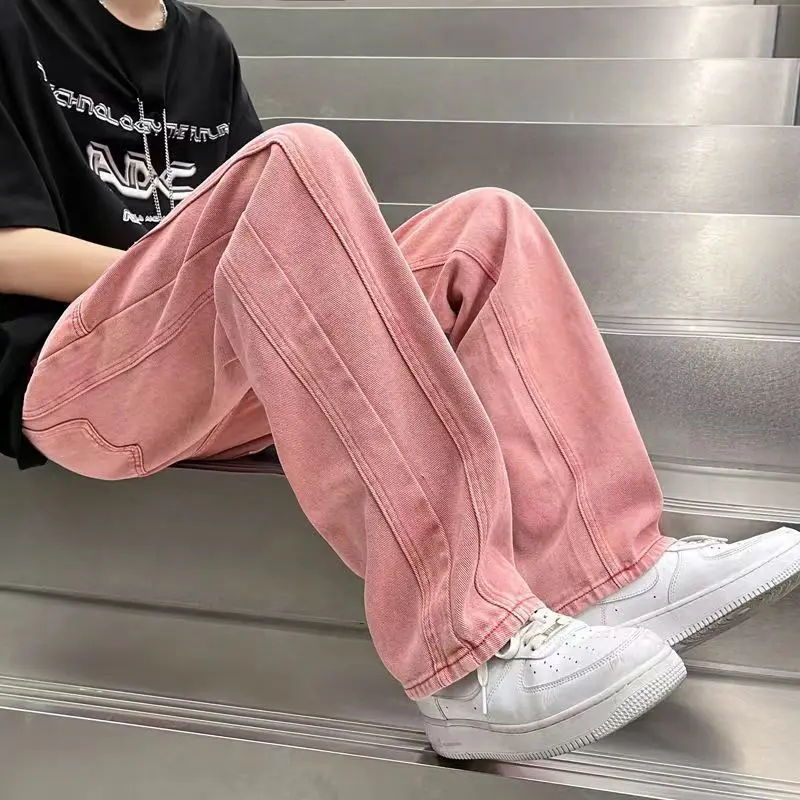

Front Pockets Casual Men Clothing Denim Pants 2025 New Spring Autumn Vintage Solid Color High Waist Straight Jeans Pants Male