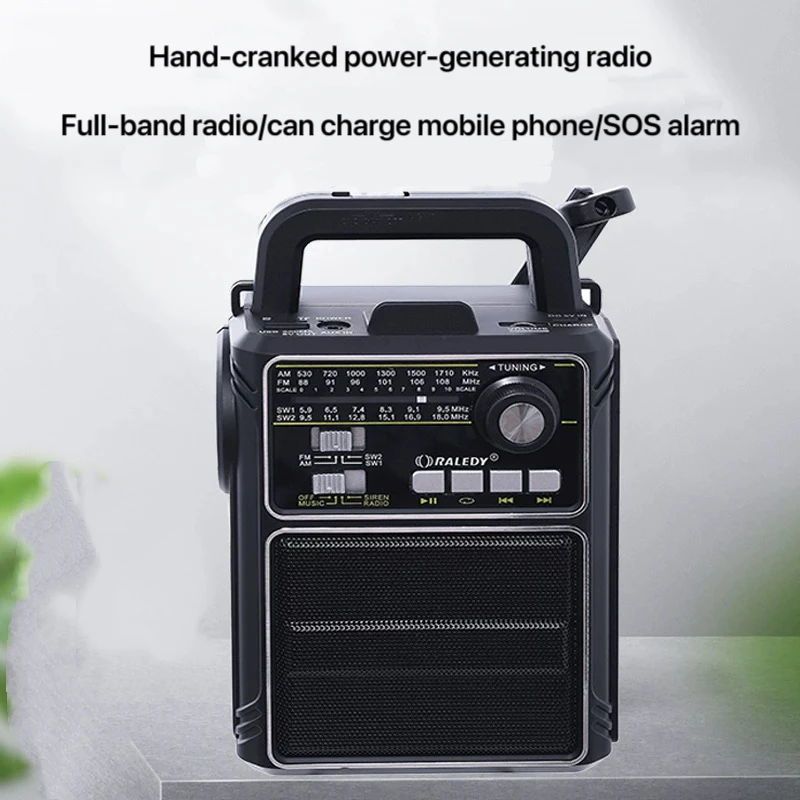 Bluetooth multibanda de manivela generación de energía radio linterna solar teléfono móvil iluminación de carga usb