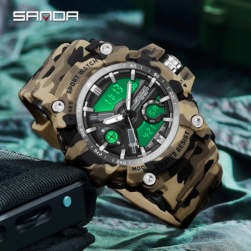 SANDA G-Style LED Digital Men Watches Waterproof Sports Watch Man Camouflage Military Army Timing Stopwatch Quartz Male Clock