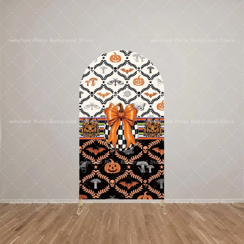 Mehofond Retro Pattern Pumpkin Lantern Halloween Arch Backdrop Bow Kid's Birthday Party Baby Shower Family Photo Decoration