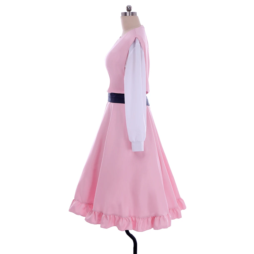 애니메이션 코무기 코스프레 코스튬 성인 여성 핑크 드레스, 상의 및 벨트 유니폼, 할로윈 카니발 파티 풀 슈트