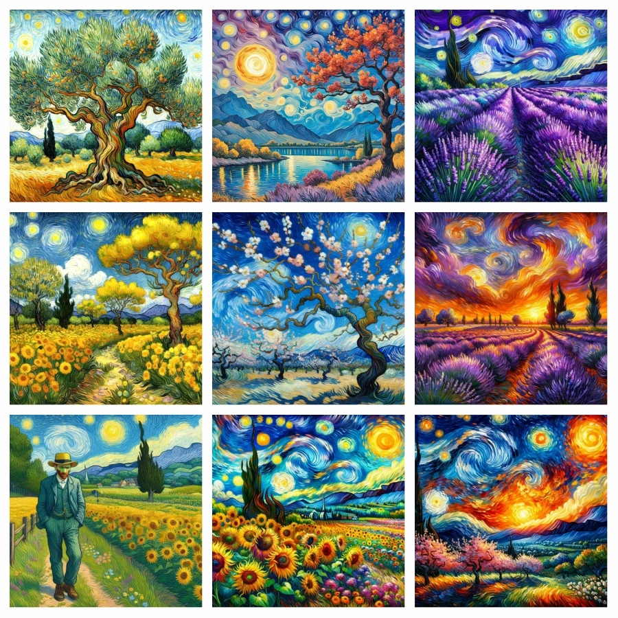 Fantasie Van Gogh Baum des Lebens Landschaft Diamant Malerei Kunst Blume Tress Mond Landschaft 5d Diy Kreuz Stich Mosaik Wohnkultur