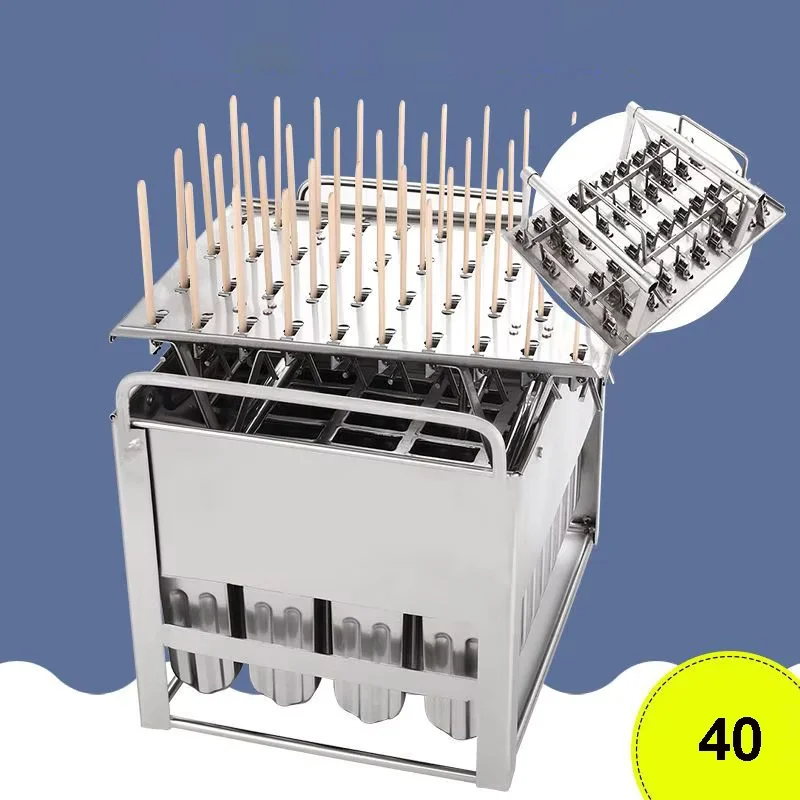 Commercial Stainless Steel Ice Cream Popsicle Mold 40Pcs with Stand Homemade Ice Lolly Making Tool