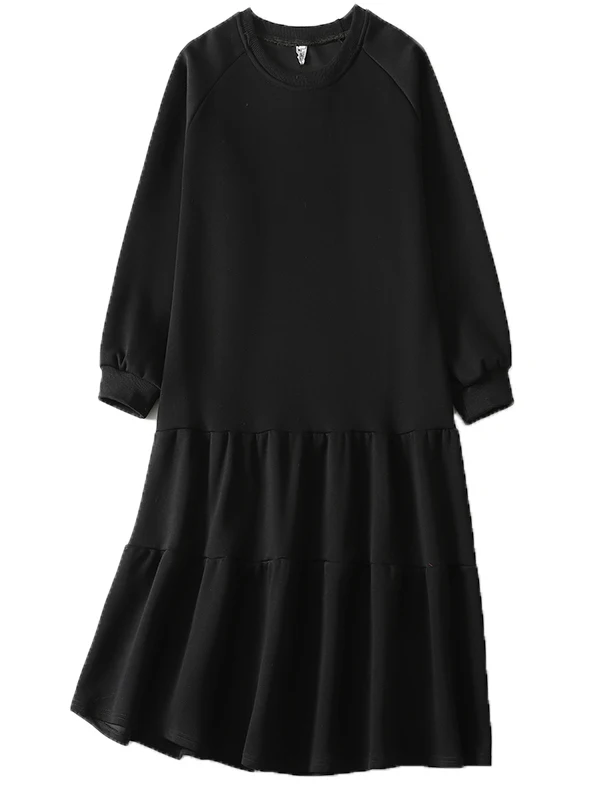 Korean Japanese Brand Large Size round Neck Long Sleeve Fishtail Sweatshirt Dress Skirt A-Line Midi Dress Vintage Style 5