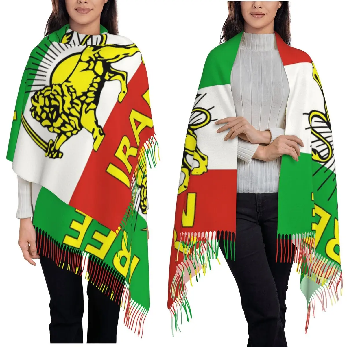 

Флаг Ирана, иранский шарф, шарфы с кисточками для женщин, мягкие теплые шали и накидки, большая осенне-зимняя шаль