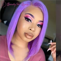 Perruque Bob Lace Front Wig naturelle brésilienne Remy, cheveux courts lisses, violet, densité 150%, pour femmes