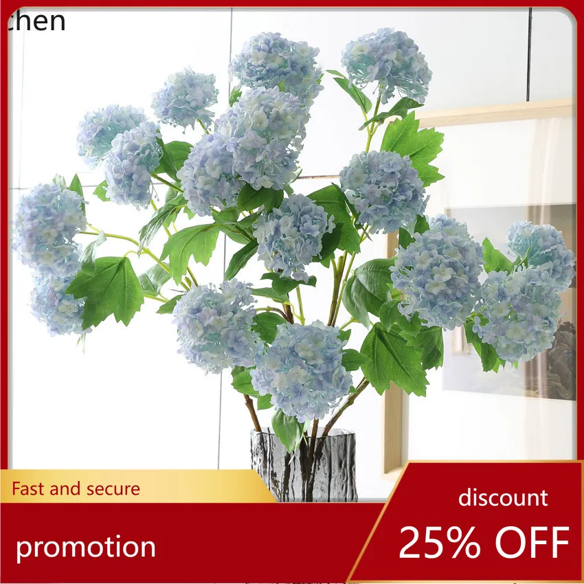 HXL Artificial Flower 3-Head Snowball Fake Flower Home Decoration Wedding Long-Stem Hydrangea