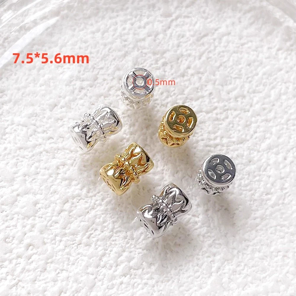 3 Pieces Brass Coated Gold Retro Hollowed Out Three-dimensional Flower Drum Separated Beads DIY Jewelry Making Accessories