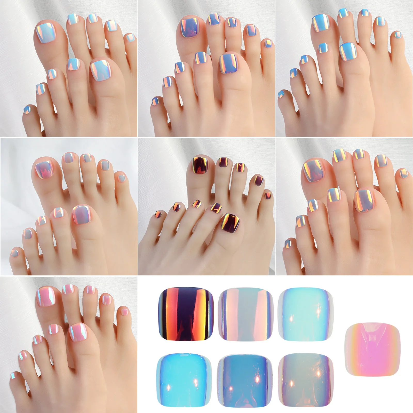 Press On Toenails, 48Pcs French Toe Nail Tips, Square Soft Gel Fake Toe Nail Tips Extensions for Women Nail Art DIY 12 Sizes