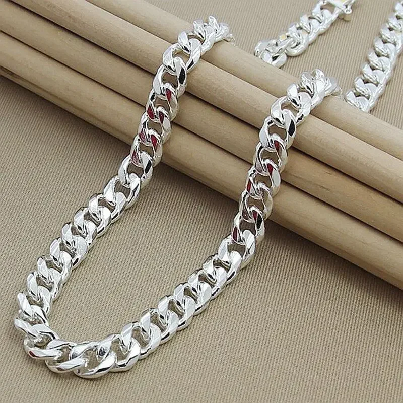 CHUANGCHENG Men\'s Stylish Statement 10MM 20/24 inch Men\'s 925 Silver Cuban Link Chain Necklaces