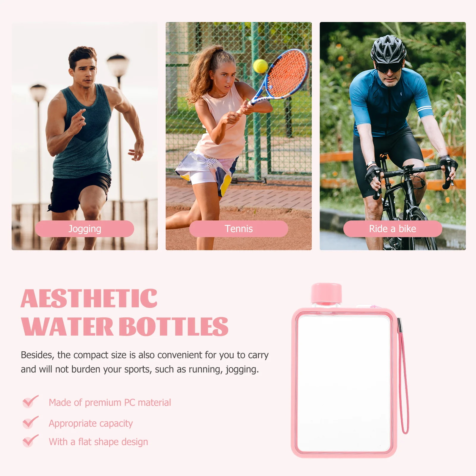 

Portable Sports Bottle Polycarbonate Flasks Slim Water Wallet Small Clean Canteen Flat PC Shaped Compact for Purse Travel