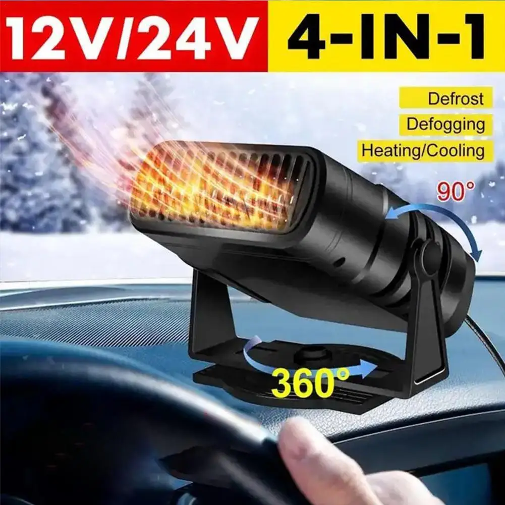 Electric Car Heater Air Cooler Fan 12V/24V Portable Demister Defroster 360° Rotation Dryer Windshield Defogging Accessories