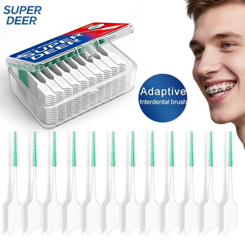 

Super Deer 150/300 шт. адаптивная межзубная щетка, зубная нить, чистка между зубами, удаление налета, инструмент для гигиены полости рта