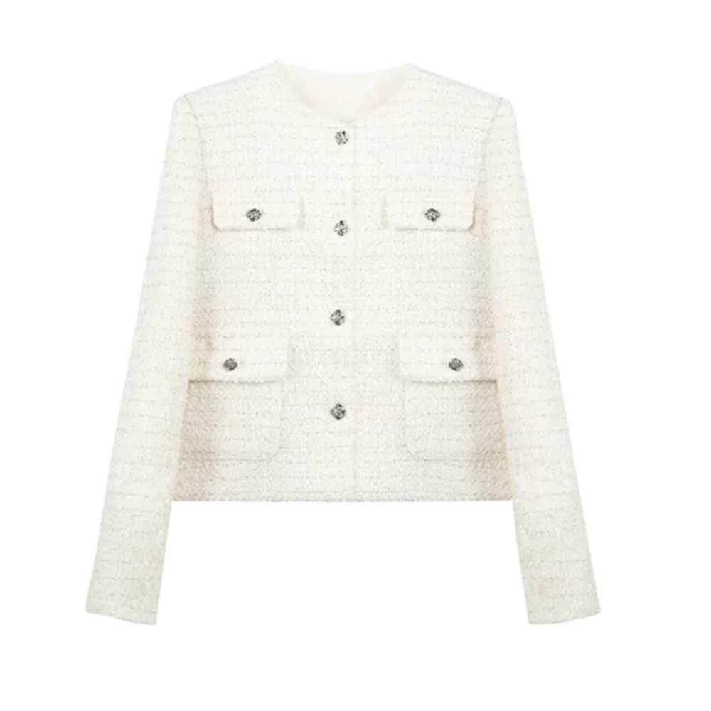 

White woven women's coat Spring/Fall light fragrance coat top