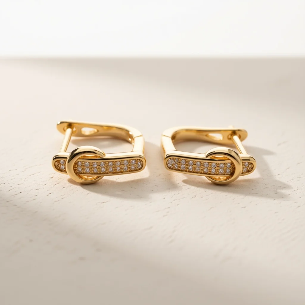 Rectangle Huggie Hoop Earrings, Full Paved Cubic Zirconia Square Click‑Top Earrings, Minimalist Gold Tone Gift for Women Girls