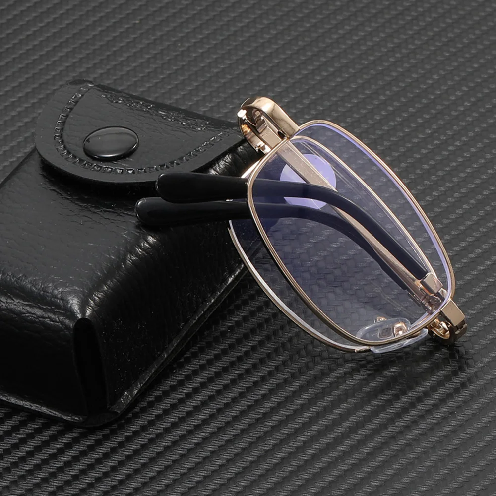 

Reading Glasses With Leather Box Men Women Collapsible Metal Lenses Eyewear Farsighted Eyeglasses Diopter 1.0-4.0