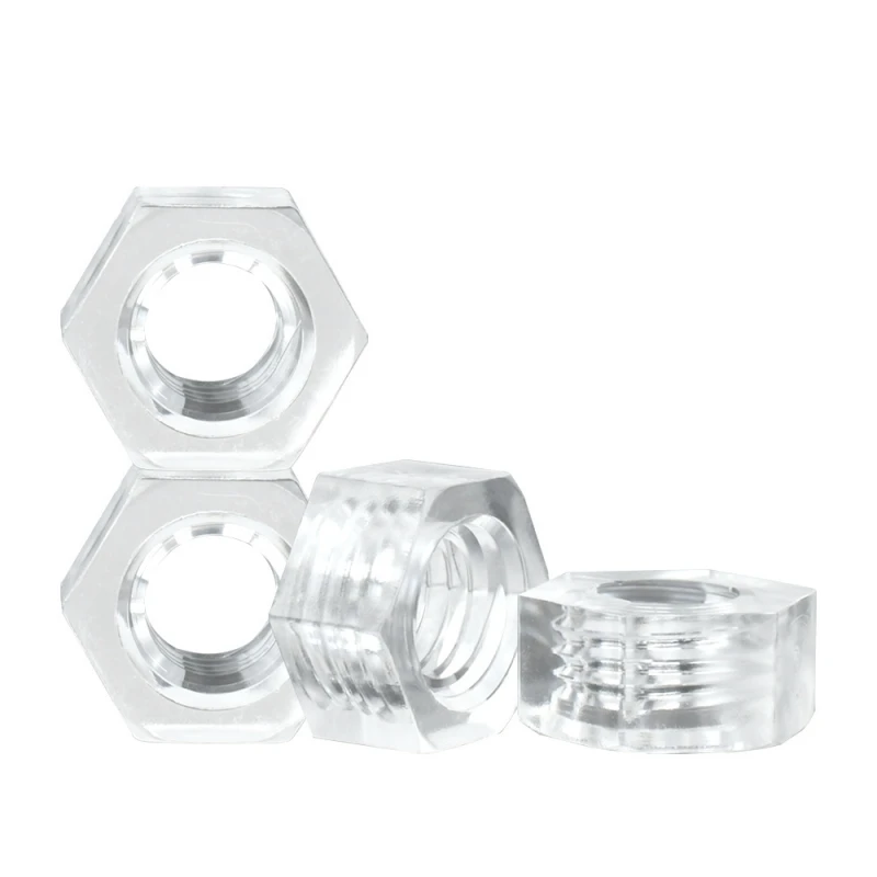 10/50pcs Acrylic Transparent Hexagon Nut M2.5 M3 M4 M5 M6 Clear Nylon Plastic Metric Hex Nuts Hardware
