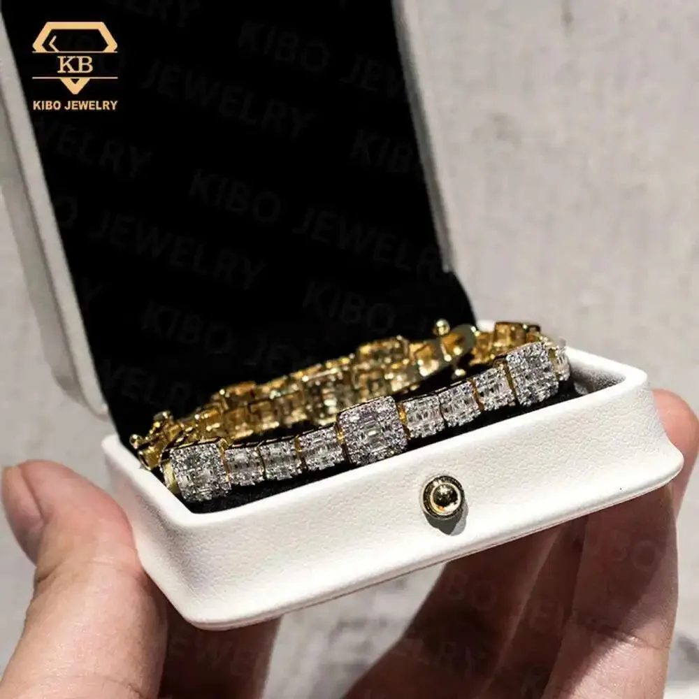 

925 Silver Fine Jewelry Bracelets Gold Plated Baguette Moissanite Diamond Tennis Womens Bracelets