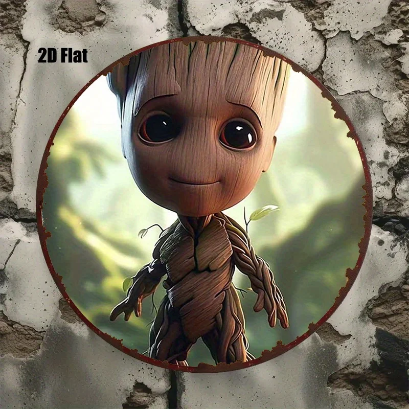 مسطح ثنائي الأبعاد، قطعة واحدة من شجرة الكرتون المصنوعة من الألومنيوم المستديرة من ديزني لصورة الرجل، خلفية الغابة، 20.32 × 20.32 سم لوحة زخرفية بنمط لطيف fo #3