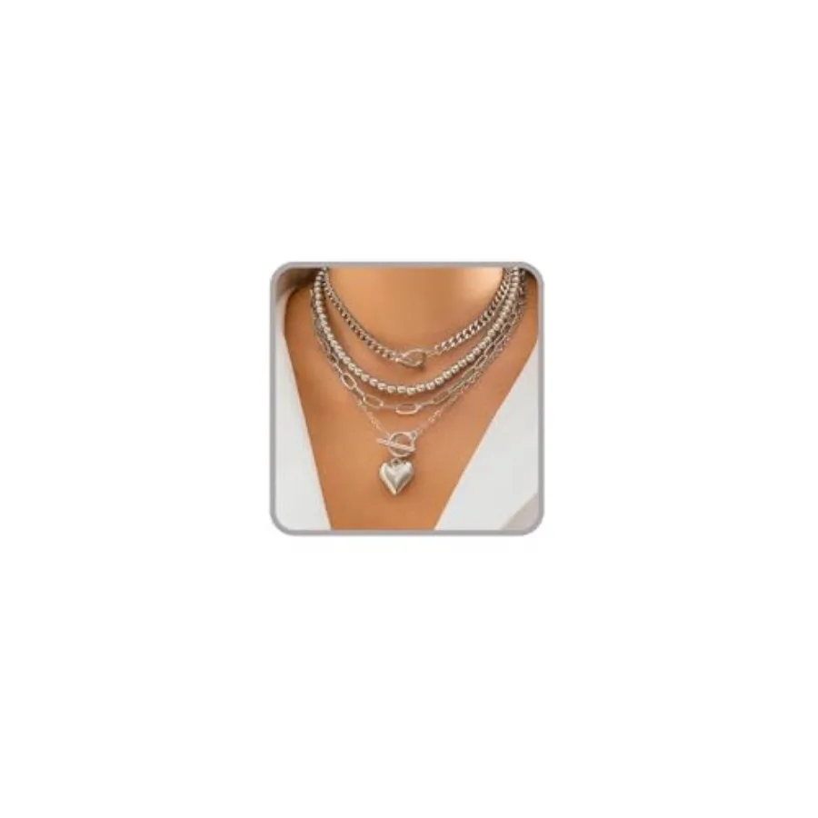 

Otxas Layered Necklace for Women Non Tarnish Chunky Necklace Stack for Women Paperclip Chain Necklaces Retro Coin Medallion Hea
